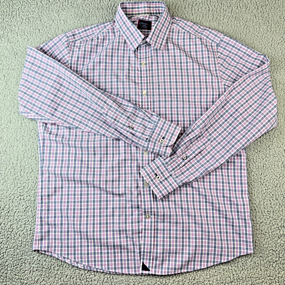 UNTUCKit Mens Long Sleeve Shirt Large Regular Fit Plaid wrinkle Free 100% Cotton